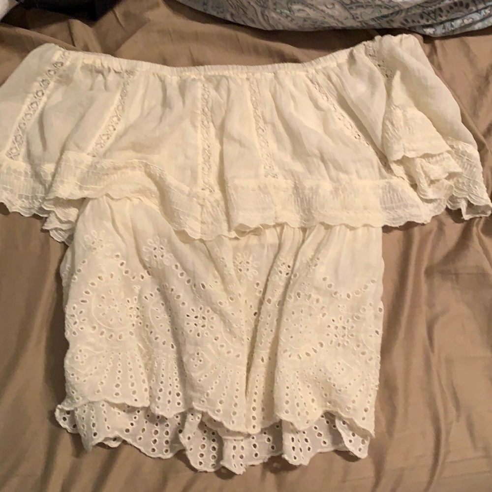 Off white/linen off shoulder flared top